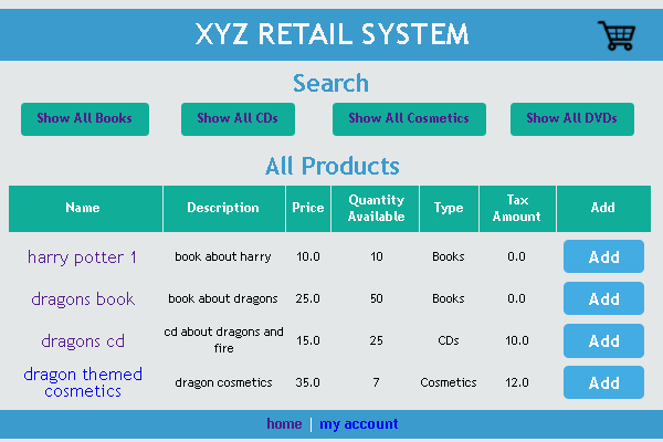 XYZ Retail Store Shopping Cart written in Java