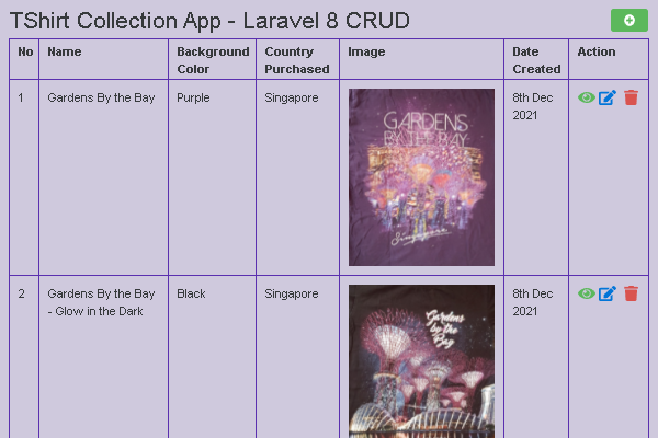 Screenshot of the Laravel TShirt App