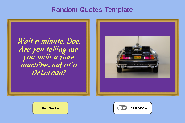 Screenshot of the Delorean Random Quote Generator Template website